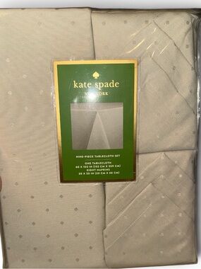 kate spade Cream Dot Nine-Piece Tablecloth & Napkin Set, new